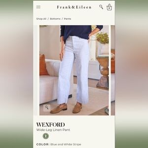 NWT Frank & Eileen Wexford Italian Linen Blue & White Striped Pants Size 12